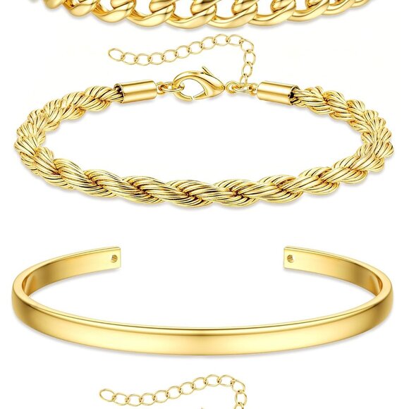 Chunky Stackable Bracelet Set Minimalist Dainty Cuff Chain Layered Trendy - Picture 1 of 7